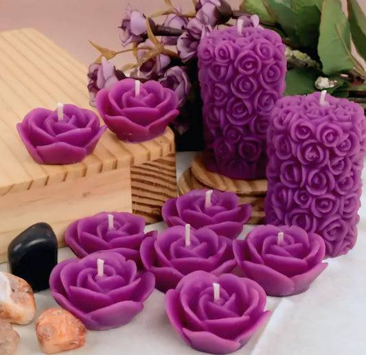 100% Pure Soy Wax | Scnted Candles| Purple Color| Lavender Scented Floating Rose & Pillar