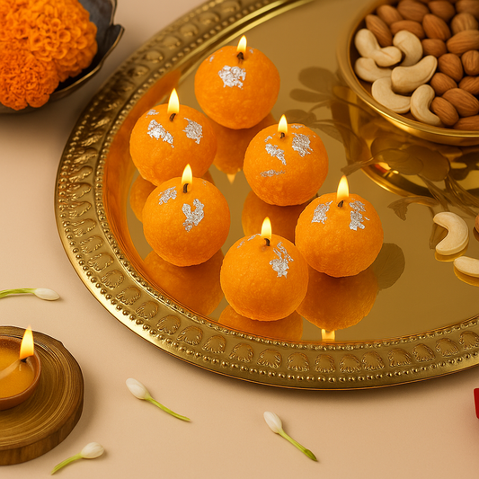 Motichur Laddu Soy Wax Candles Gift Set - Eco-Friendly, Hand-Poured, Decorative Diwali & Festive Gifts - Set of 6