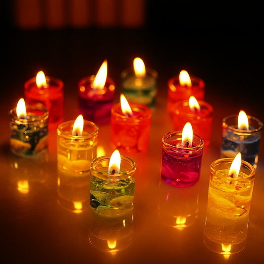 MAHASU Small Glass Jelly Gel Candles Decor Gel Wax Smokeless Decorated Mini Candles for Home Decor Diwali Decoration, Spa, Birthdays Party, Festivals Christmas (Set of 12, Size- 2.5x2.5 cm)